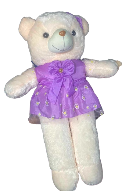 Premium Cream Color Teddy doll with Purple Dress